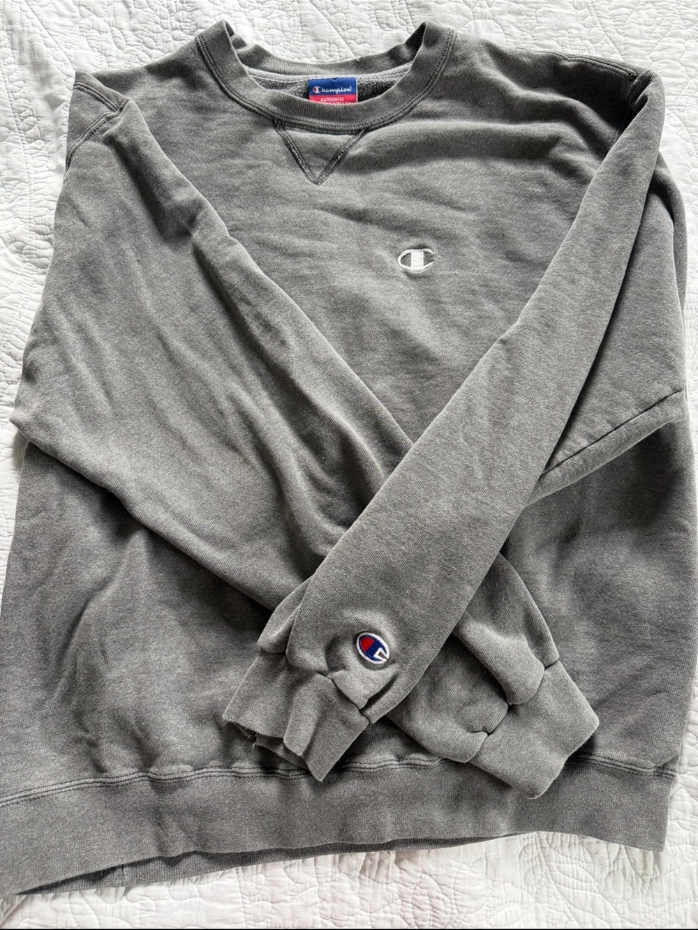 Champion Men’s Gray Crewneck Sweatshirt with Signature C Logos